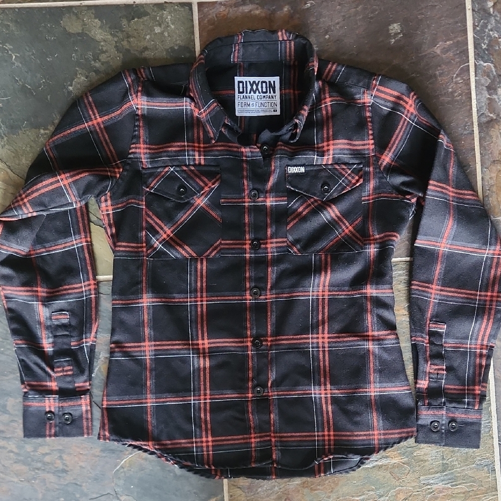 DIXXON Flannel Co Women's Black And Orange Plaid Long Sleave Size Small